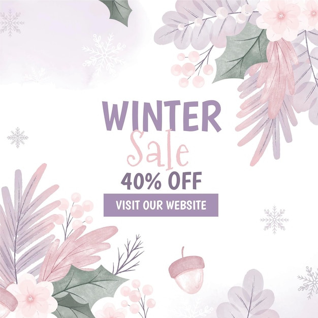 Watercolor winter sale banner illustration