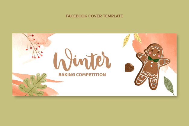 Watercolor winter social media cover template