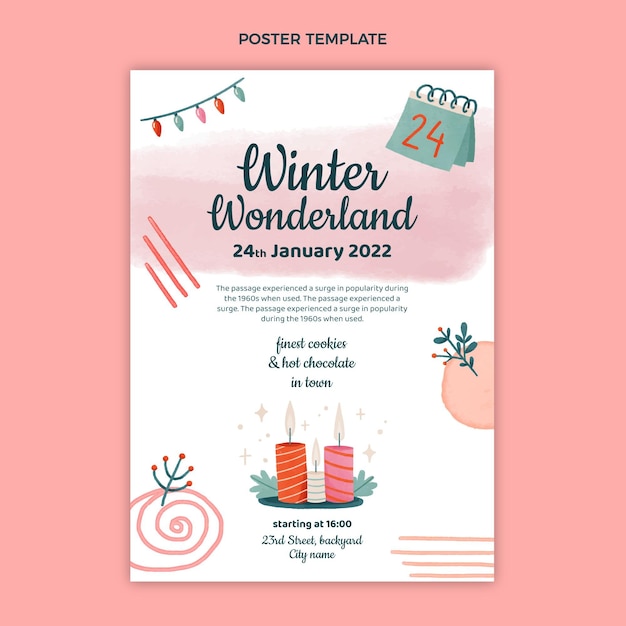 Watercolor winter vertical poster template