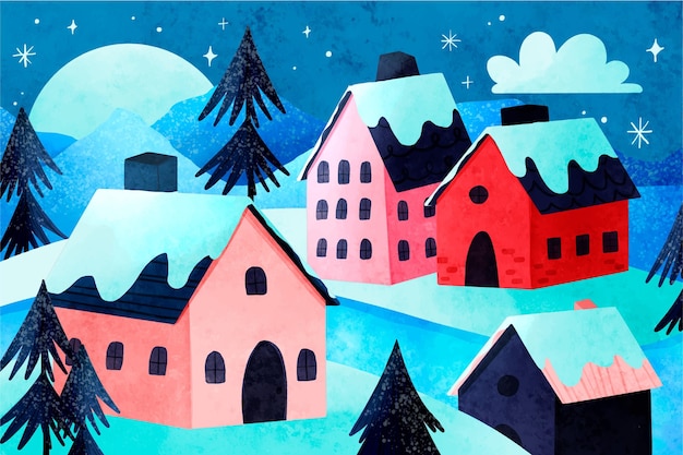 Free Vector watercolor winter village