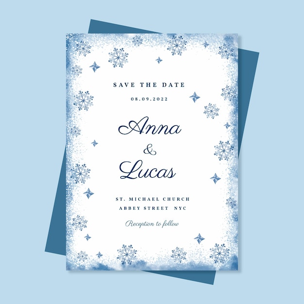 Watercolor winter wedding invitation template