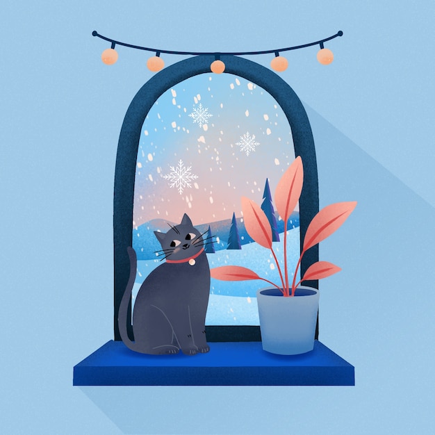 Free Vector watercolor winter window illustration