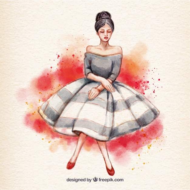 Free Vector watercolor woman with dress