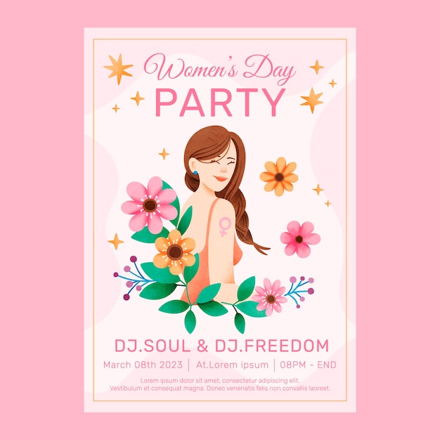 Watercolor women's day vertical poster template