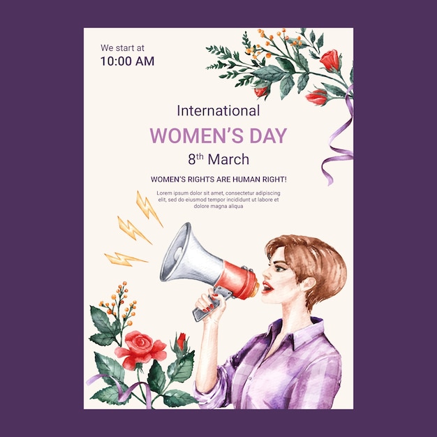 Free Vector watercolor women's day vertical poster template