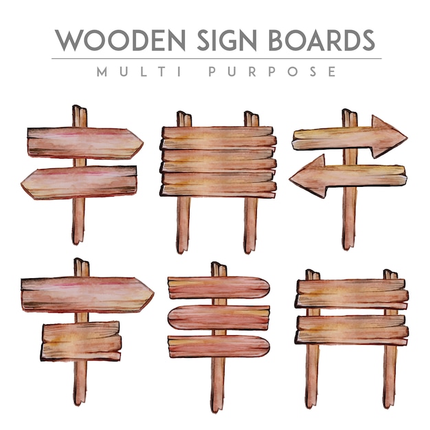 Watercolor wooden sign boards collection