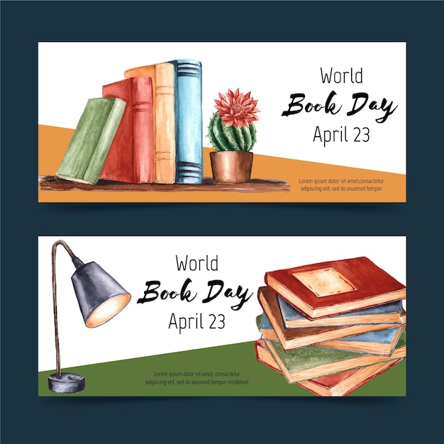 Free vector watercolor world book day banners set