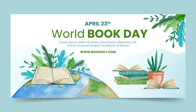 Free Vector watercolor world book day horizontal banner template