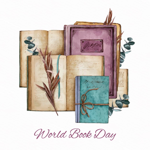 Watercolor world book day illustration