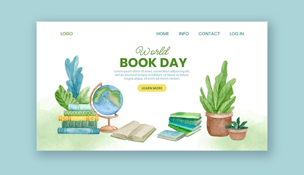 Free vector watercolor world book day landing page template