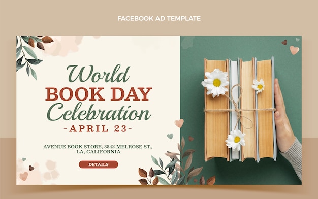 Free vector watercolor world book day social media promo template