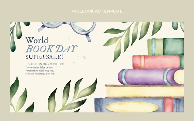 Free vector watercolor world book day social media promo template