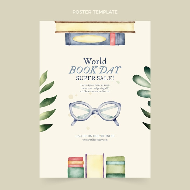 Free vector watercolor world book day vertical poster template