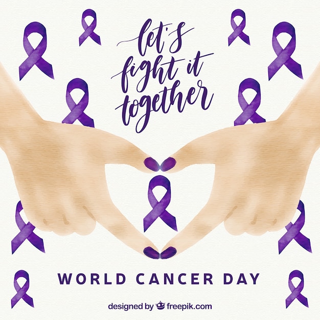 Free vector watercolor world cancer day background with hands