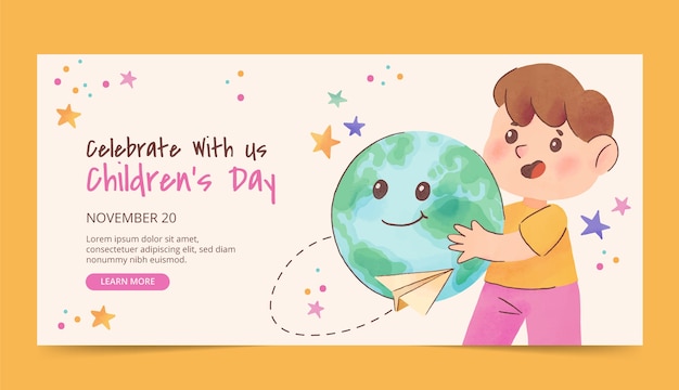 Free Vector watercolor world children's day horizontal banner template