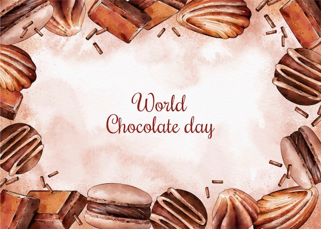 Free Vector watercolor world chocolate day background with chocolate sweets