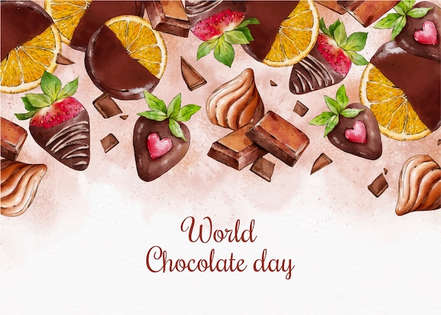 Free Vector watercolor world chocolate day background with chocolate sweets