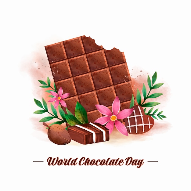 Free vector watercolor world chocolate day illustration with chocolate sweets