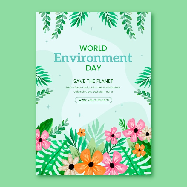 Free Vector watercolor world environment day poster template