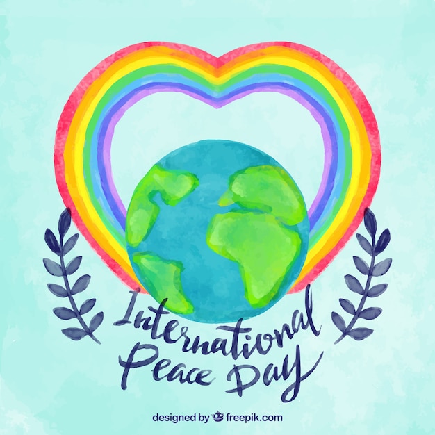 Free vector watercolor world globe and rainbow heart