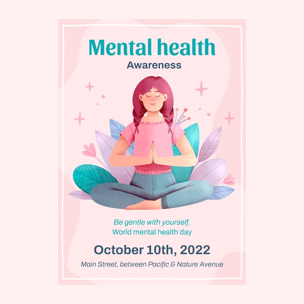 Free Vector watercolor world mental health day vertical flyer template