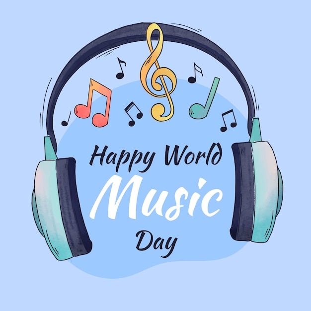 Free vector watercolor world music day illustration