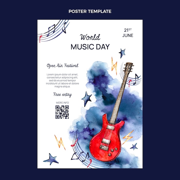 Free vector watercolor world music day poster