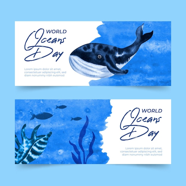 Watercolor world oceans day banner