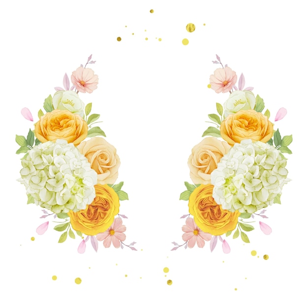 Free Vector watercolor wreath of roses and hydrangea