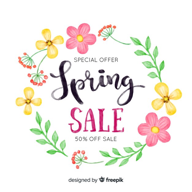 Watercolor wreath spring sale background