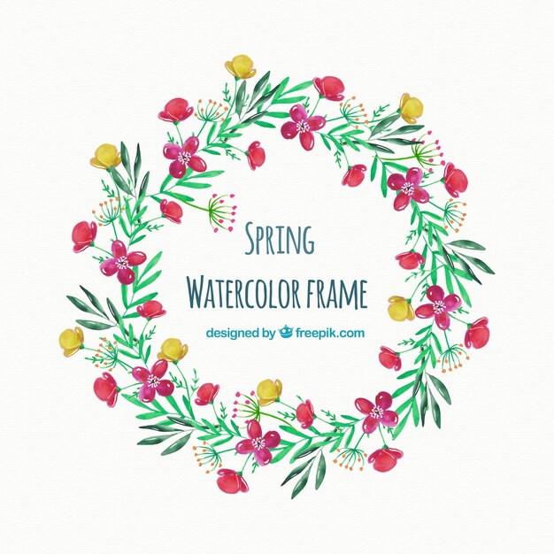 Watercolor wreath with pretty flowers