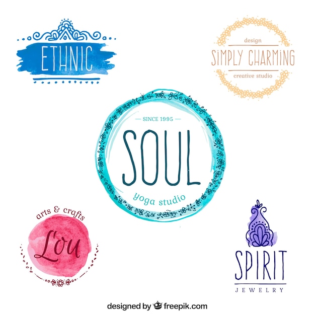 Watercolor yoga logos set