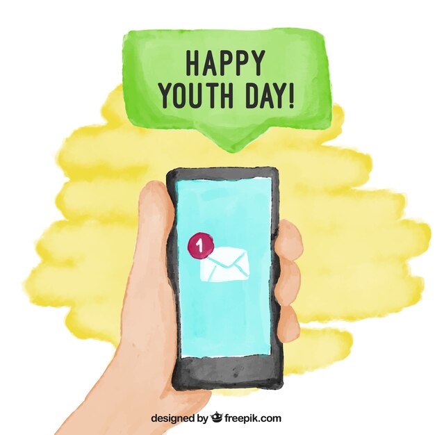 Watercolor youth day background with a mobile