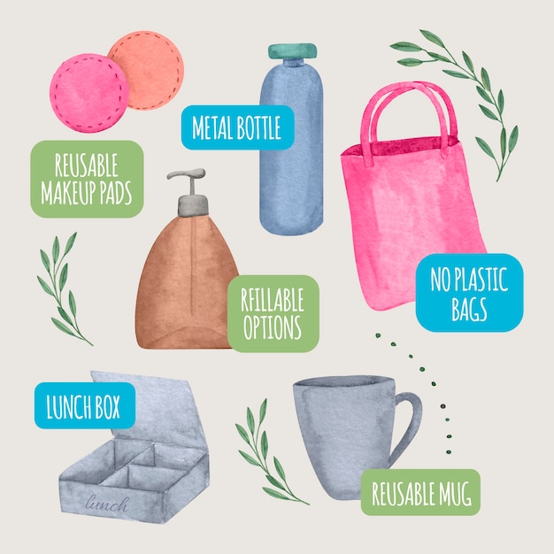 Free Vector watercolor zero waste collection