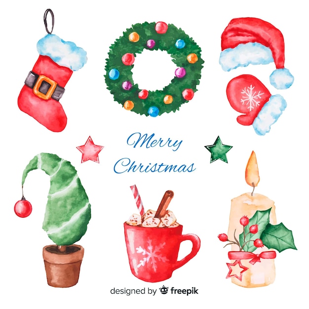 Watercolour christmas element collection