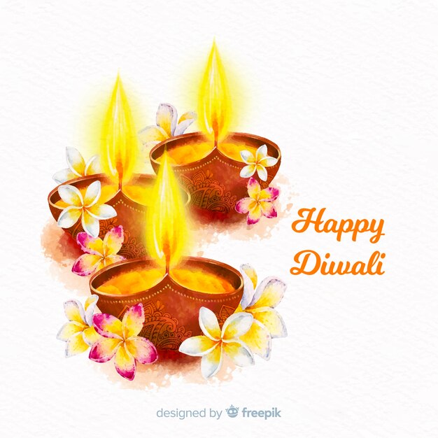 Watercolour diwali background with candles and flowers