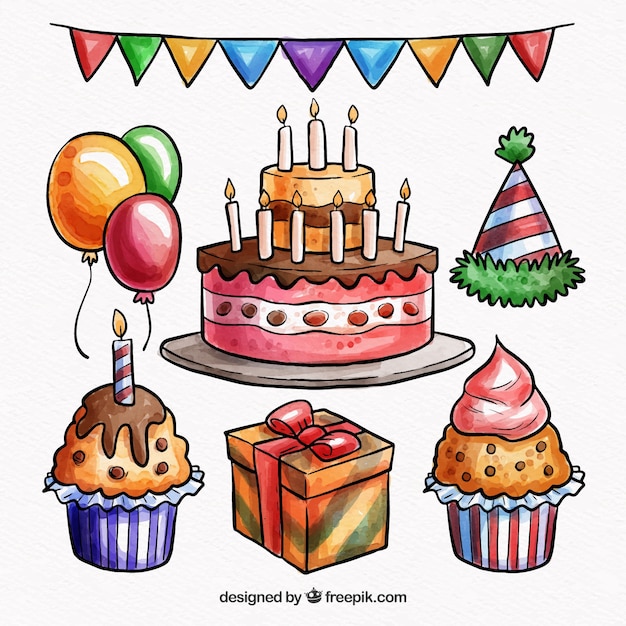 Free Vector watercolour elements of the birthday party