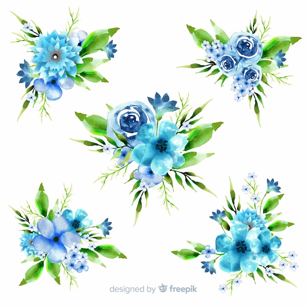 Free Vector watercolour floral bouquet collection on blue shades