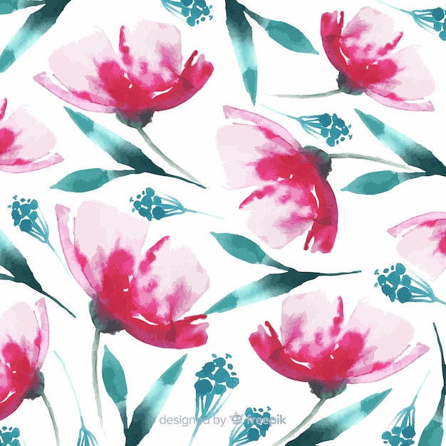 Free Vector watercolour flowers and leaves in batik style