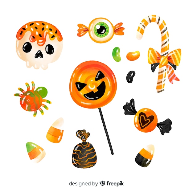 Free Vector watercolour halloween candy collection