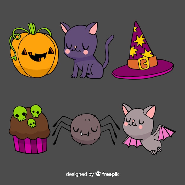 Free Vector watercolour halloween cute element collection