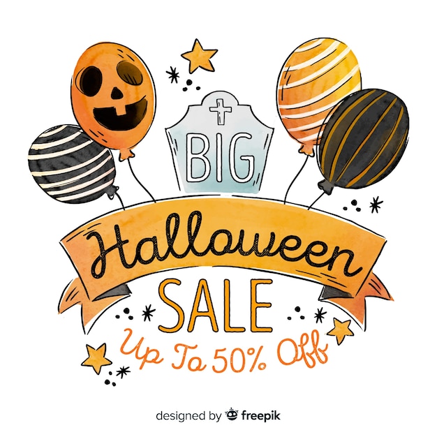 Free Vector watercolour halloween sale with balloons