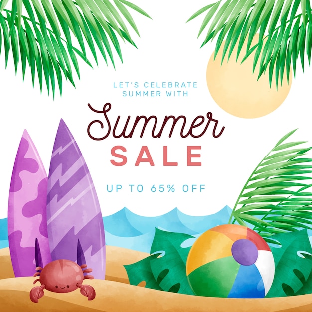 Watercolour hello summer sale and crab