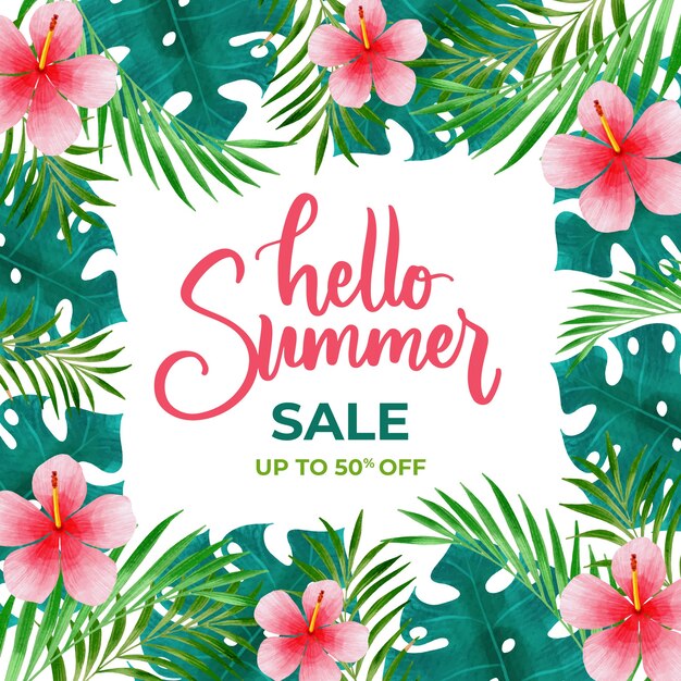 Watercolour hello summer sale and flowers