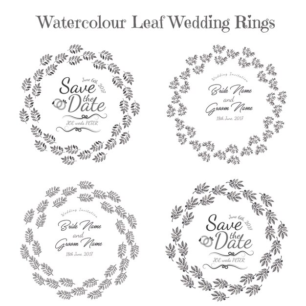 Watercolour leaf wedding rings