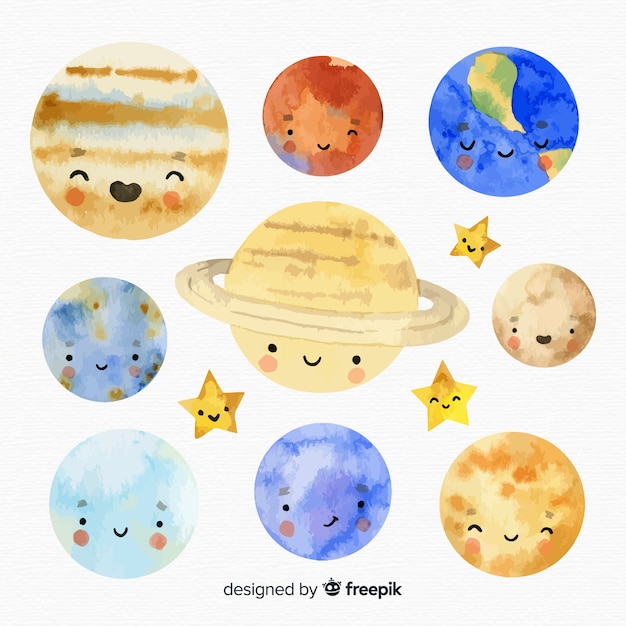 Free vector watercolour milky way planet collection