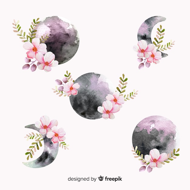 Free Vector watercolour moon collection in violet shades