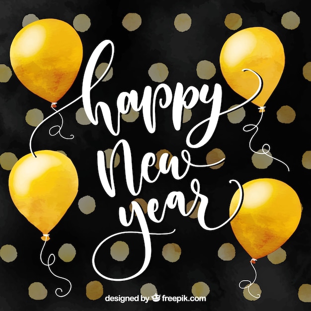 Free Vector watercolour new year background with yellow balloons