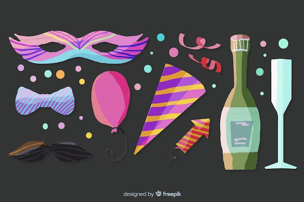 Free Vector watercolour new year party element collection