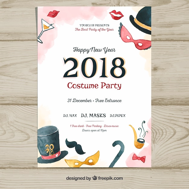 Watercolour new year party poster